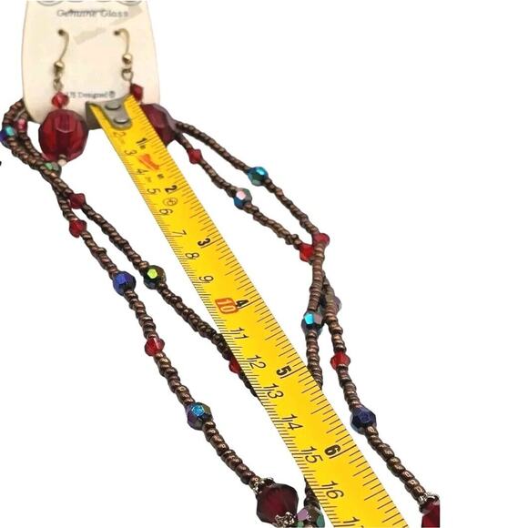 Necklace Set Red Orange Acrylic Beads Matching Earrings Bold Fashion Jewelry - Picture 3 of 4